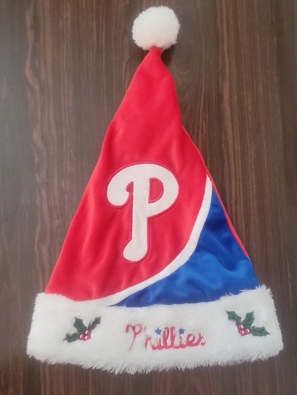 Phillies Red and Blue Holiday Santa Hat with Pom-Pom